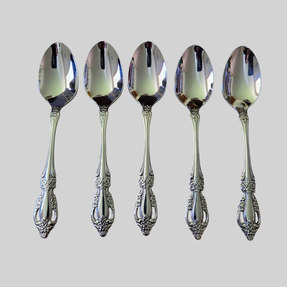 Oneida Raphael Distinction Deluxe Stainless Teaspoon Set of 5 Floral Scroll HH